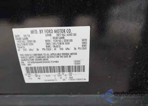 2016 Ford Police Interceptor z USA, uszkodzony, nr VIN 1FM5K8AR3GGC73183